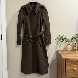 Belstaff Rare Women’s 38 Competition Wool Cotton Trench Coat Full Length Belted